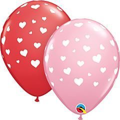Qualatex 11" Pink and Red with white hearts 50ct