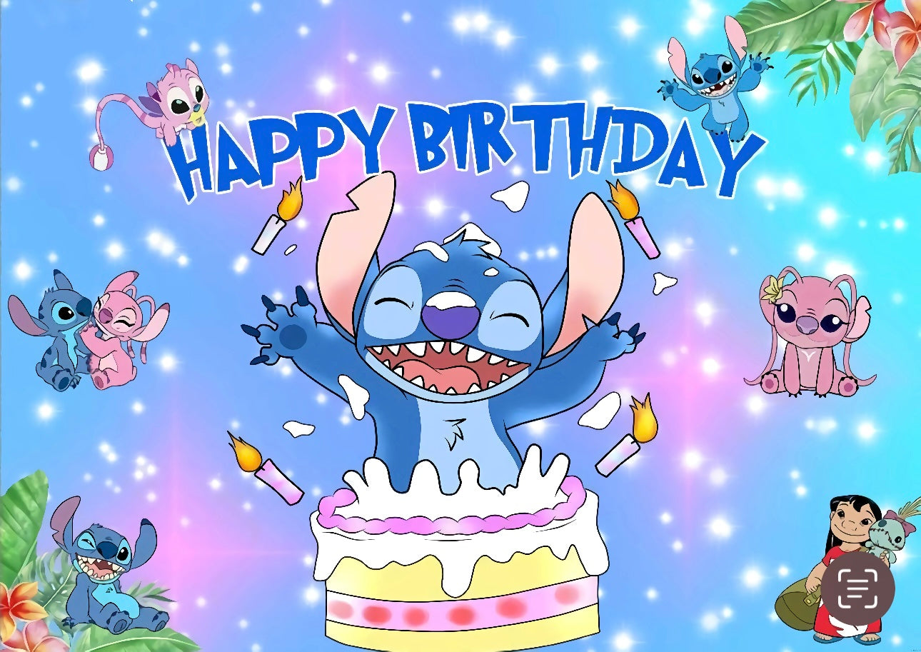 Backdrop: Stitch with cake
