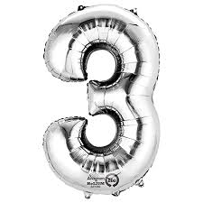 34” Number 3 Silver Anagram