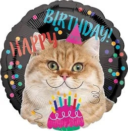 18” Happy Birthday Cat Balloon pink hat