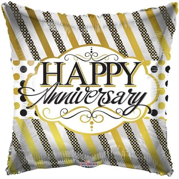18" Happy Anniversary Square Dots and Stripes