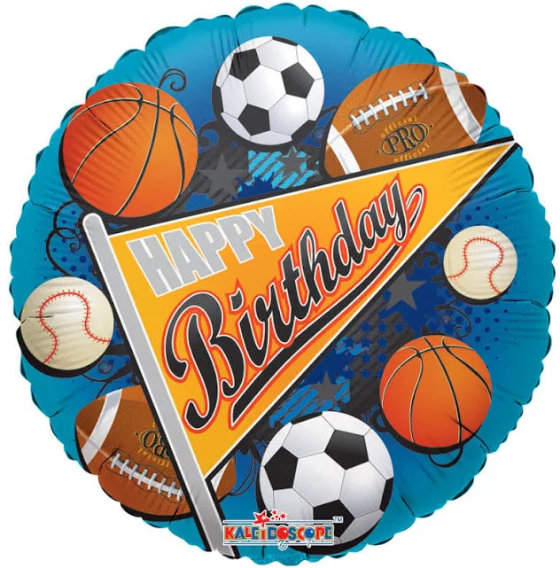 18” Happy Birthday Sports w/ flag