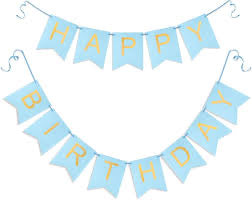 Happy Birthday Banner: Blue with Gold Letters
