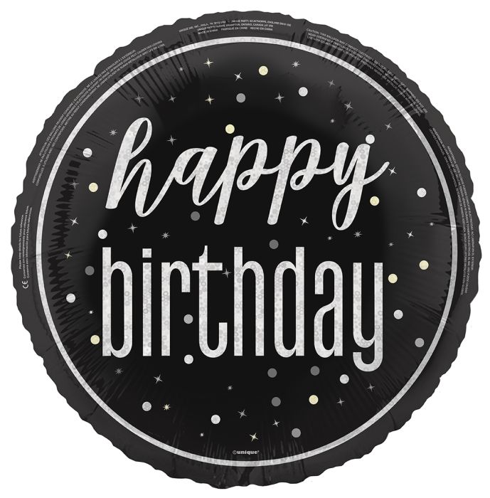 18" Happy Birthday Glitz Black
