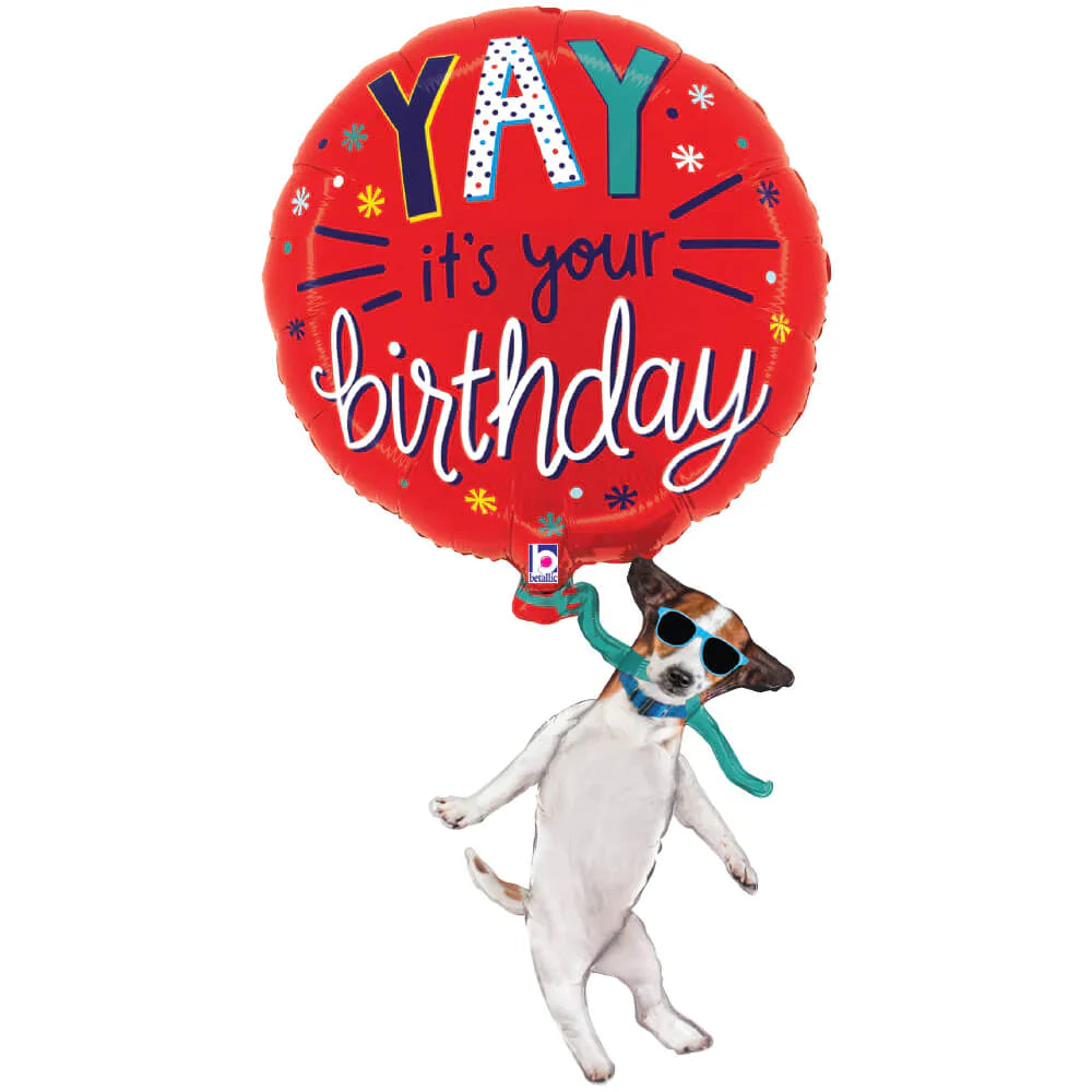 34" Foil Shape Yay Birthday Dog
