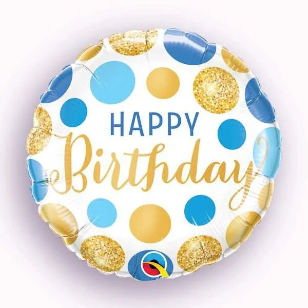 18" Happy Birthday Blue & Gold Dots