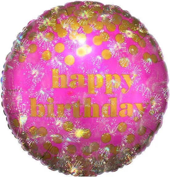 18” Happy Birthday Pink Confetti Gold Dots