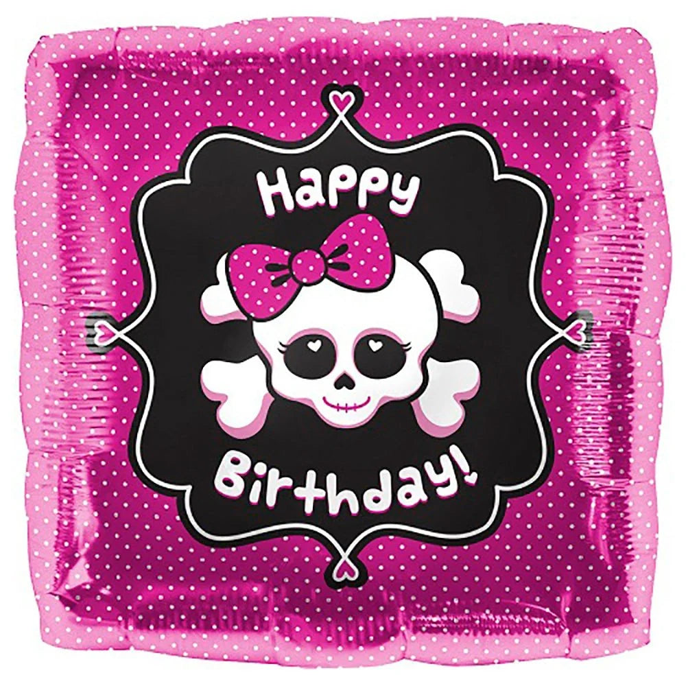 18" Happy Birthday Girl Pink Skull