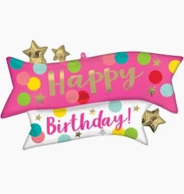 38" Happy Birthday Banner Pink and White