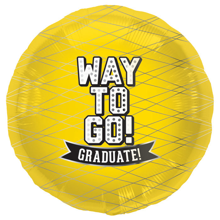 18" Way To Go Graduate Round Foil Yellow