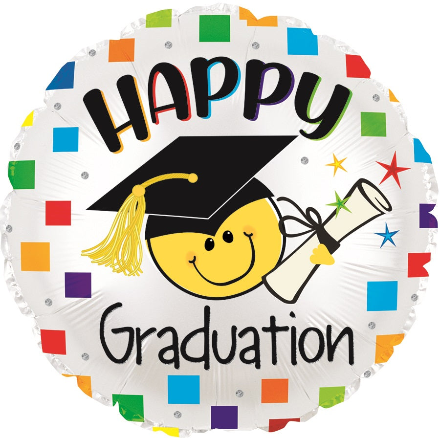 17" Happy Graduation Foil Smiley Face