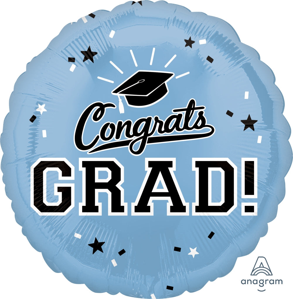 18" Congrats GRAD! Black and White Confetti Foil