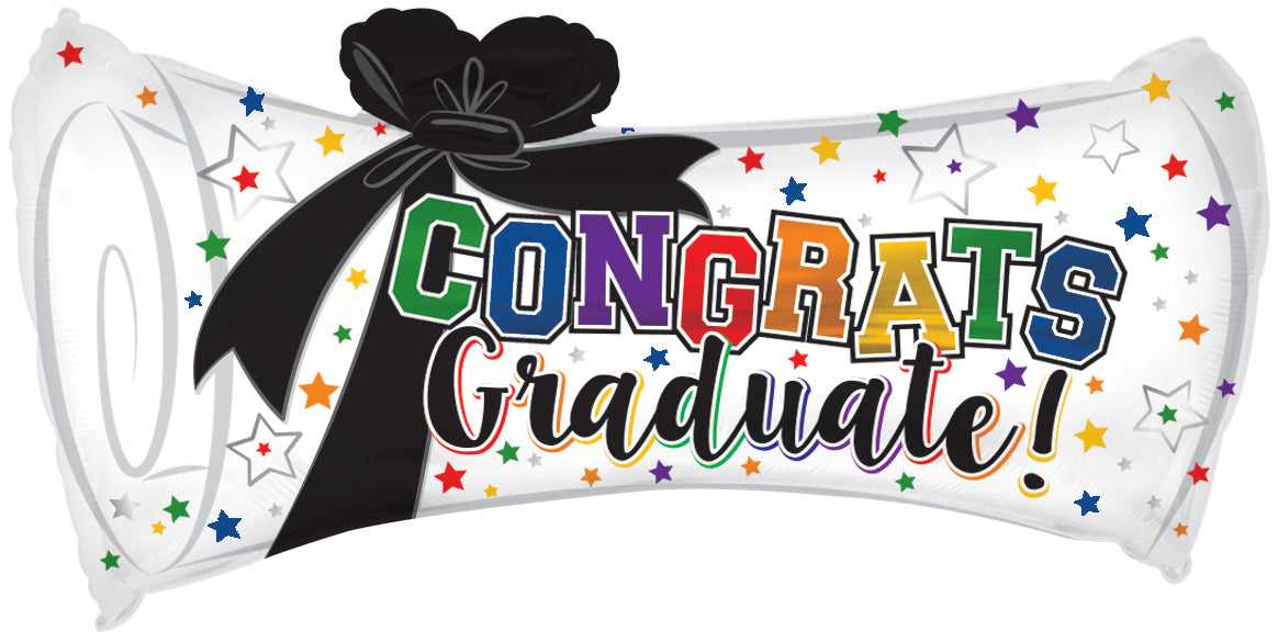 30" Congrats Graduate! Diploma With Multi Color Stars