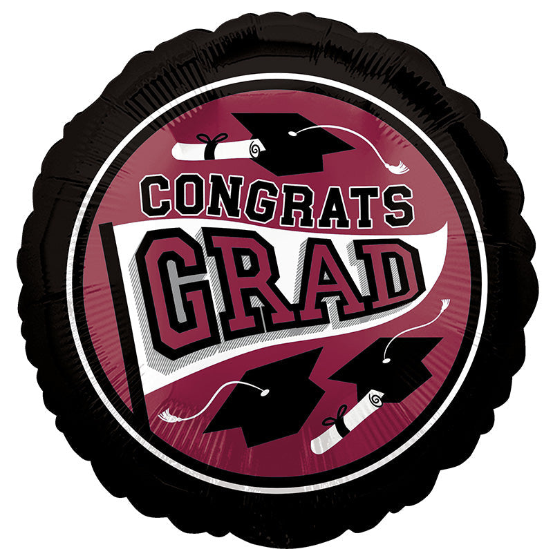 18" Congrats Grad Berry w/ Black Outline Round Foil