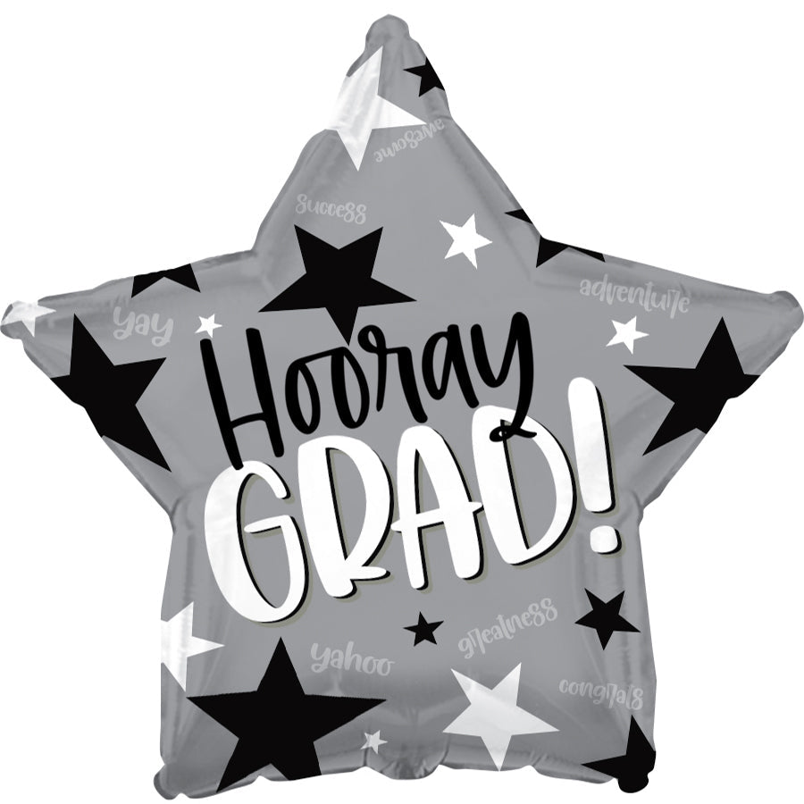 17" Hooray Grad! Silver Star Foil