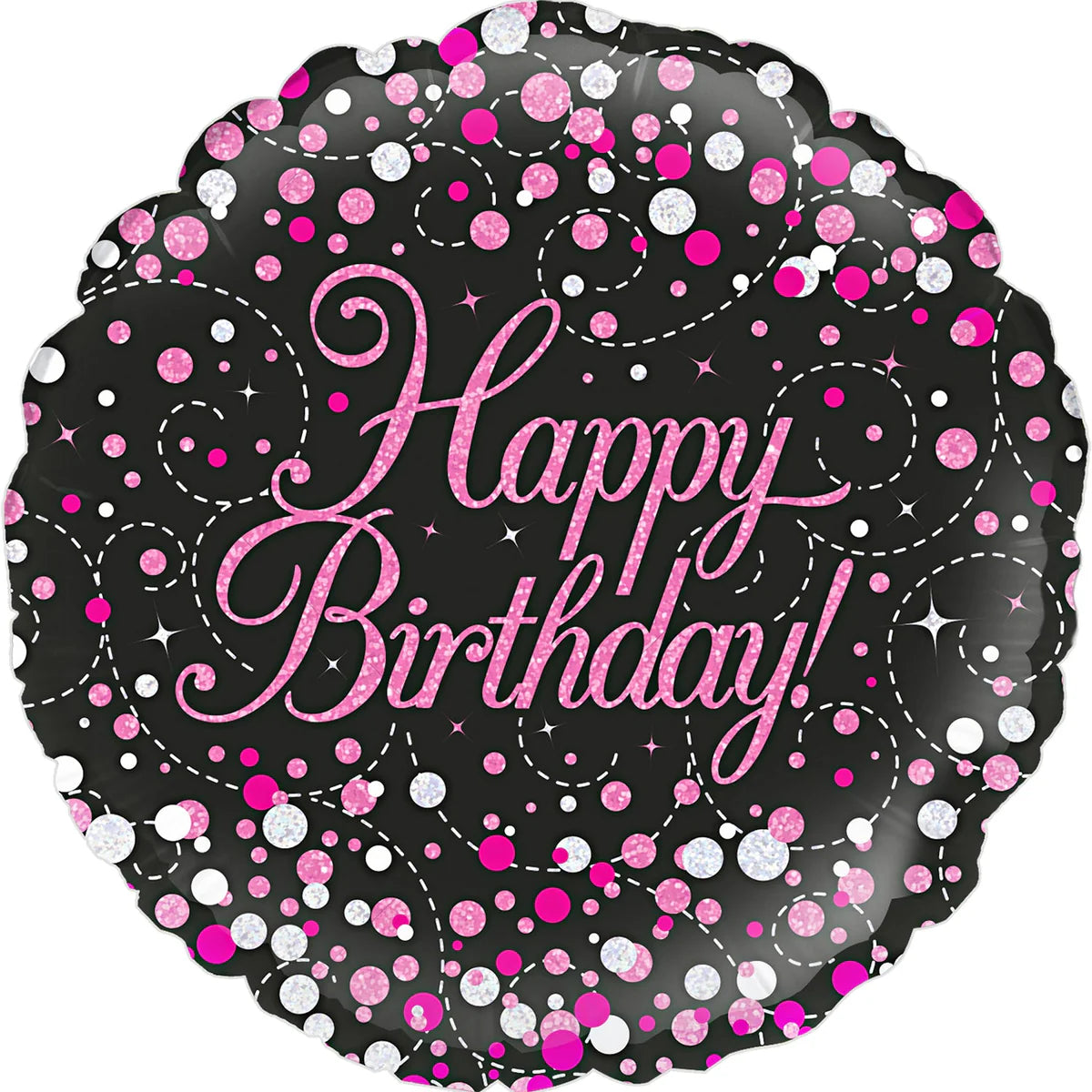 18" Sparkling Fizz Birthday Black & Pink Holographic