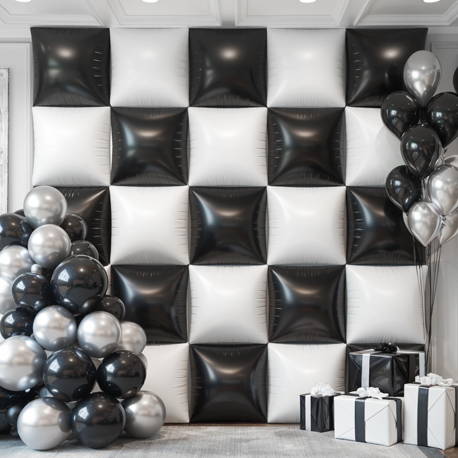 Square Balloon Wall: Black/White 25pcs
