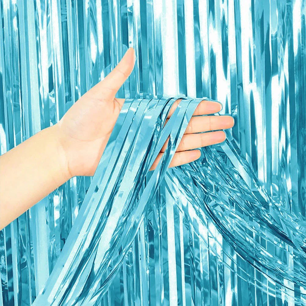 Foil Fringe Curtain: Light Blue