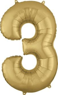 34” Number 3 White Gold Oh Balloons
