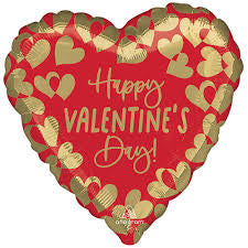 18” Heart Foil “Happy Valentine’s Day” Red with gold hearts