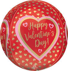 15” Happy Valentine’s Day Orbz red with gold hearts