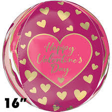 15” Happy Valentine’s Day Orbz Pink with gold hearts