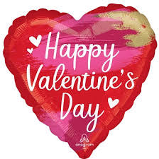 18’ Happy Valentines Heart Foil white hearts and gold streak