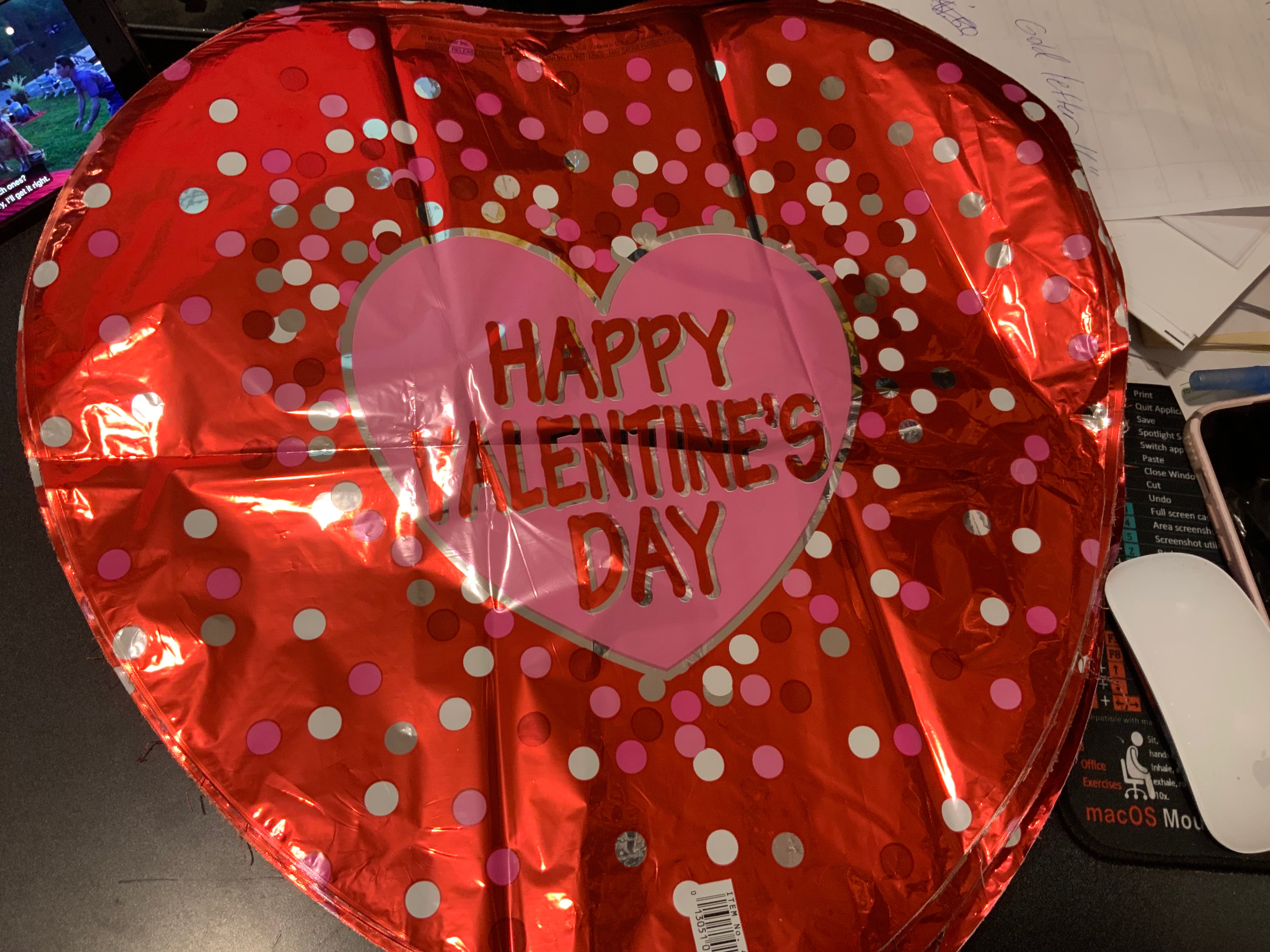 18” Heart Foil Happy Valentines Day Pink center and polka dots