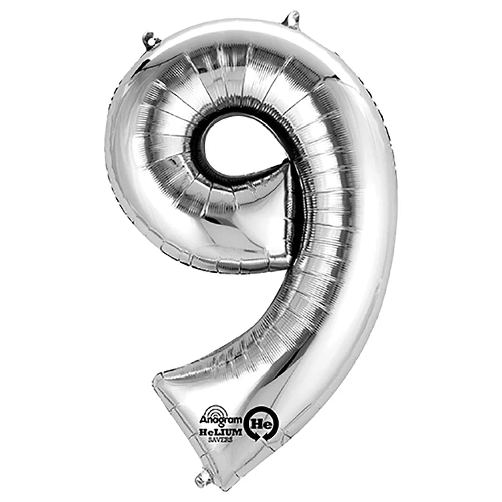34" Number 9 Silver Anagram
