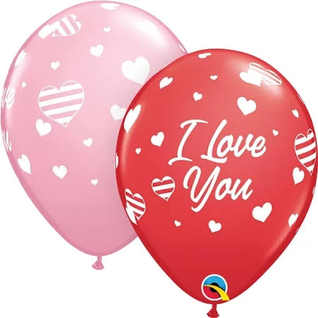 Qualatex 11" I love striped hearts 50ct