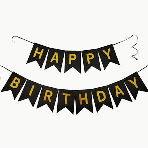 Happy Birthday Banner: Black and Gold